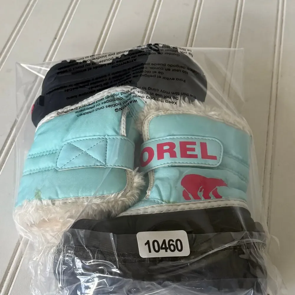 Sorel Snow Commander kids' boots size 6 blue pink logo black rubber shell.
